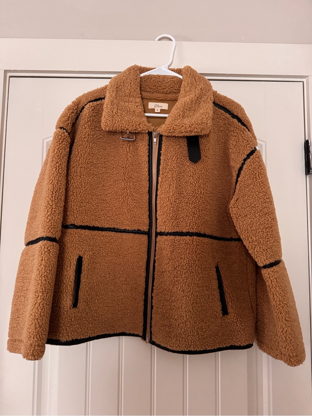 Elan Plush Teddy Zip Jacket in Camel